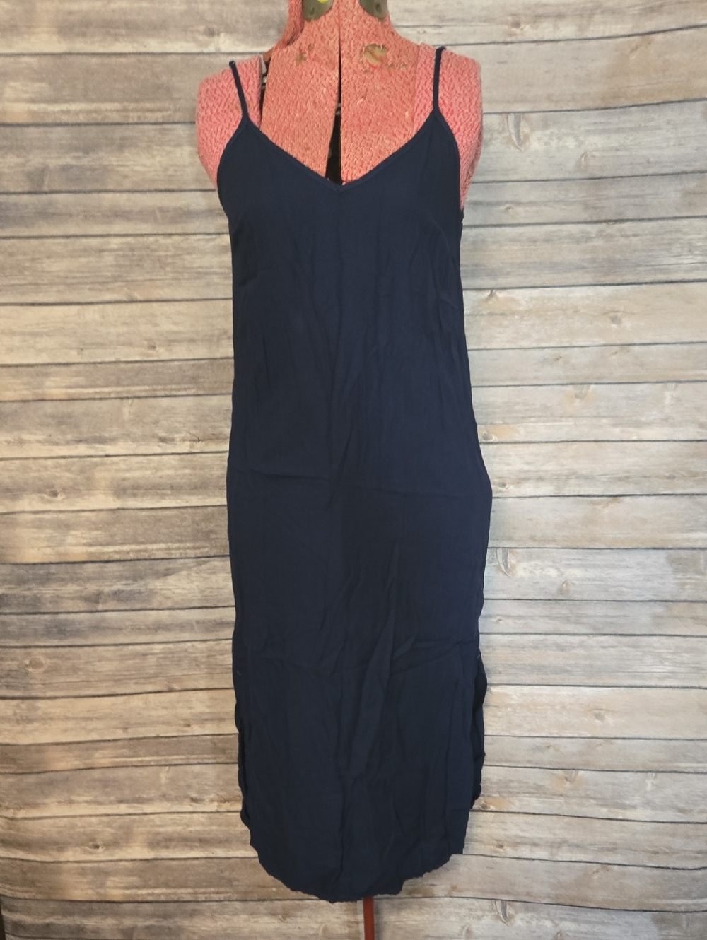 Splendid Navy Double-Strap Midi Slip Dress
